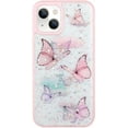 thumbnail image 7 of Compatible with iPhone 15 Plus Butterfly Case Cute Bling Glitter Stars Transparent Clear Design Girly Women Girls Soft TPU Lens Protection Luxury Shockproof Shockproof Cover, Pink, 7 of 7