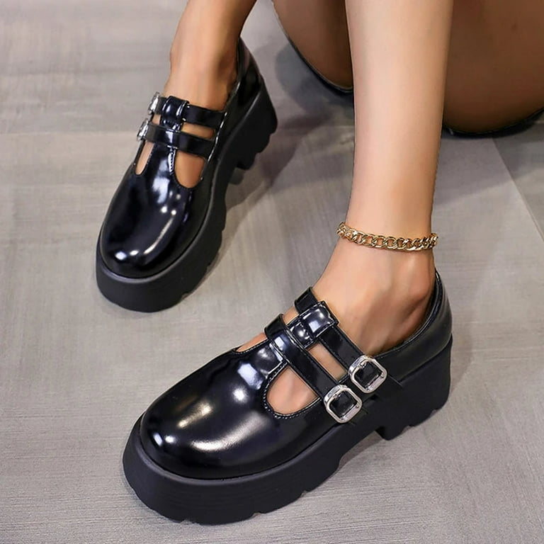 Chunky Platform Shoes Black Chunky Mary Jane Shoes JOYSTRY Mary