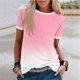 thumbnail image 2 of Blusas para las Mujeres Casual, Rayas Impresas Patchwork Manga Corta Cuello Redondo Top Hecho de 95% Poliéster 5% Spandex para el Verano, Tops Cortos para las Mujeres, 2 of 5