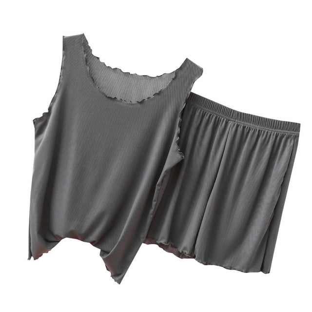 Ensembles de Pyjama pour Femmes 2 Pcs, Haut Sans Manches Décontracté Shorts Ensemble de Pyjama Maison