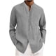 thumbnail image 2 of Ceisia Men's Relaxed Fit Linen Blend Stand Collar Shirt, Solid Color Long Sleeve Casual Button-Up Top Gifts, 2 of 6