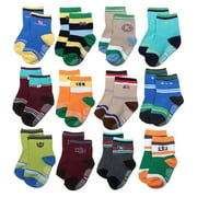 ShoppeWatch 12 Pairs Baby Toddler Socks with Grips Anti-Slip Non-Skid Bottoms For Kids Infant Babies Boys 2T and 3T Walkers BB45B