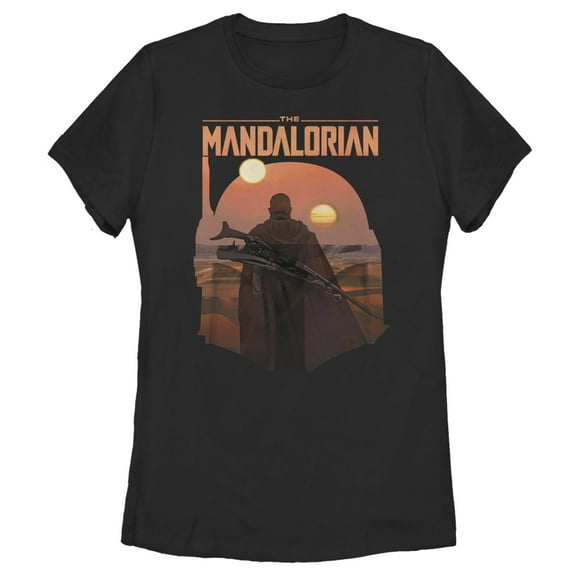 Women's Star Wars: The Mandalorian Boba Fett Sunset Helmet Graphic Tee Black Medium