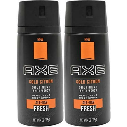 Axe Gold Citron Body Sprays Cool Citrus and White Woods Scent, 4 oz