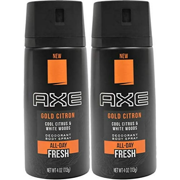 Axe Gold Citron Body Sprays Cool Citrus and White Woods Scent, 4 oz