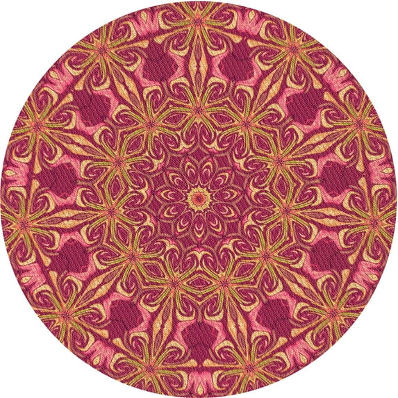 Ahgly Company Indoor Round Patterned Construction Cone Orange Area Rugs, 5' Round