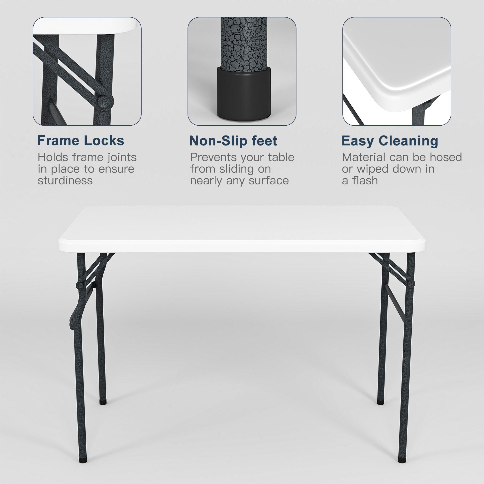 Demi Bonn 3-Piece Folding Picnic Table Set with 2 Benches, 6 Feet Camping Table Chair Set fordoor or Outdoor Use, Smooth Tabletop, White