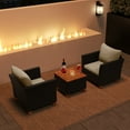 thumbnail image 4 of Costway 3PCS Outdoor Patio Rattan Furniture Set Wooden Table Top Cushioned Sofa White Cushion, 4 of 9