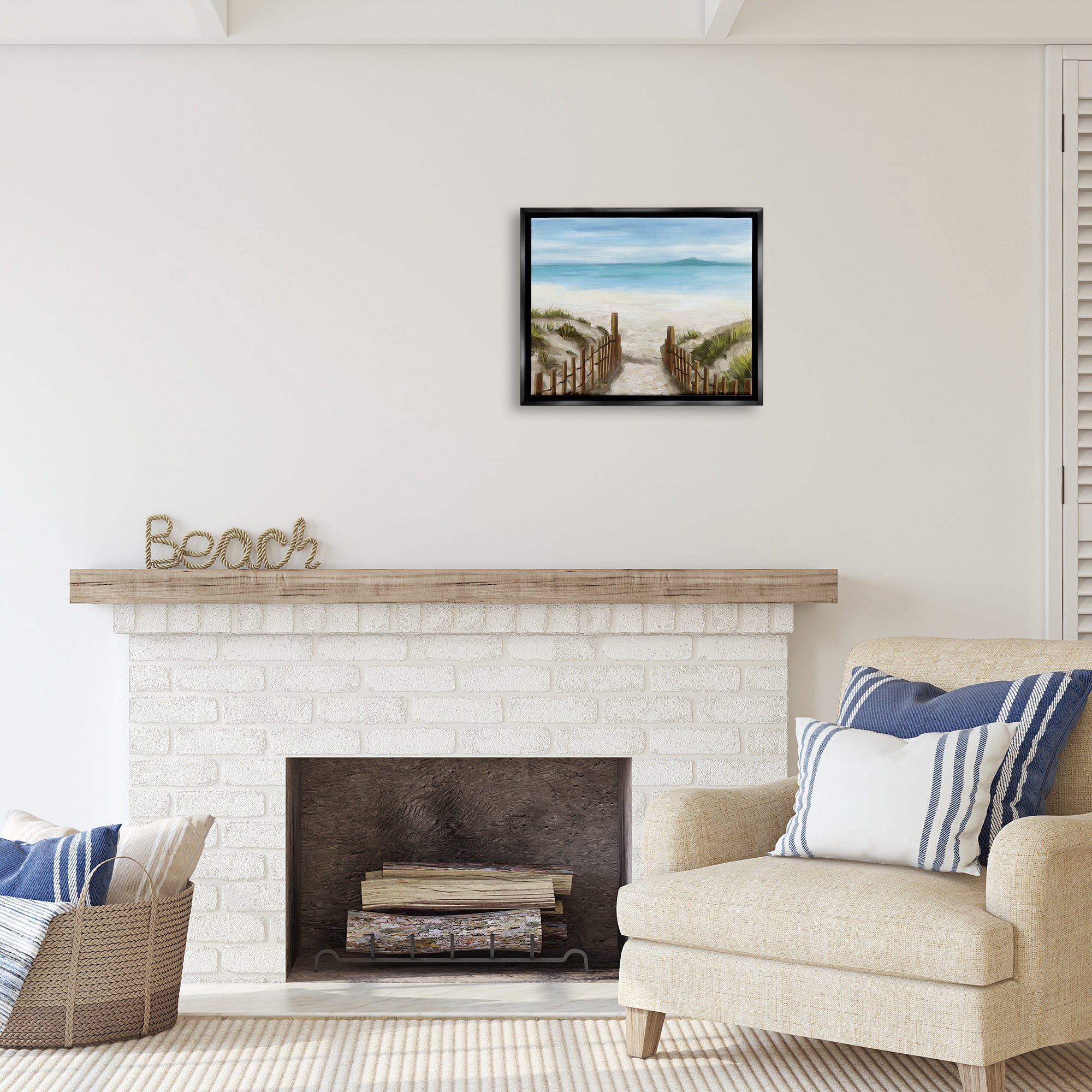 Stupell Industries Beach Pathway to Shore Nature Painting Black Floater Framed Canvas Art Print Wall Art, 21 x 17