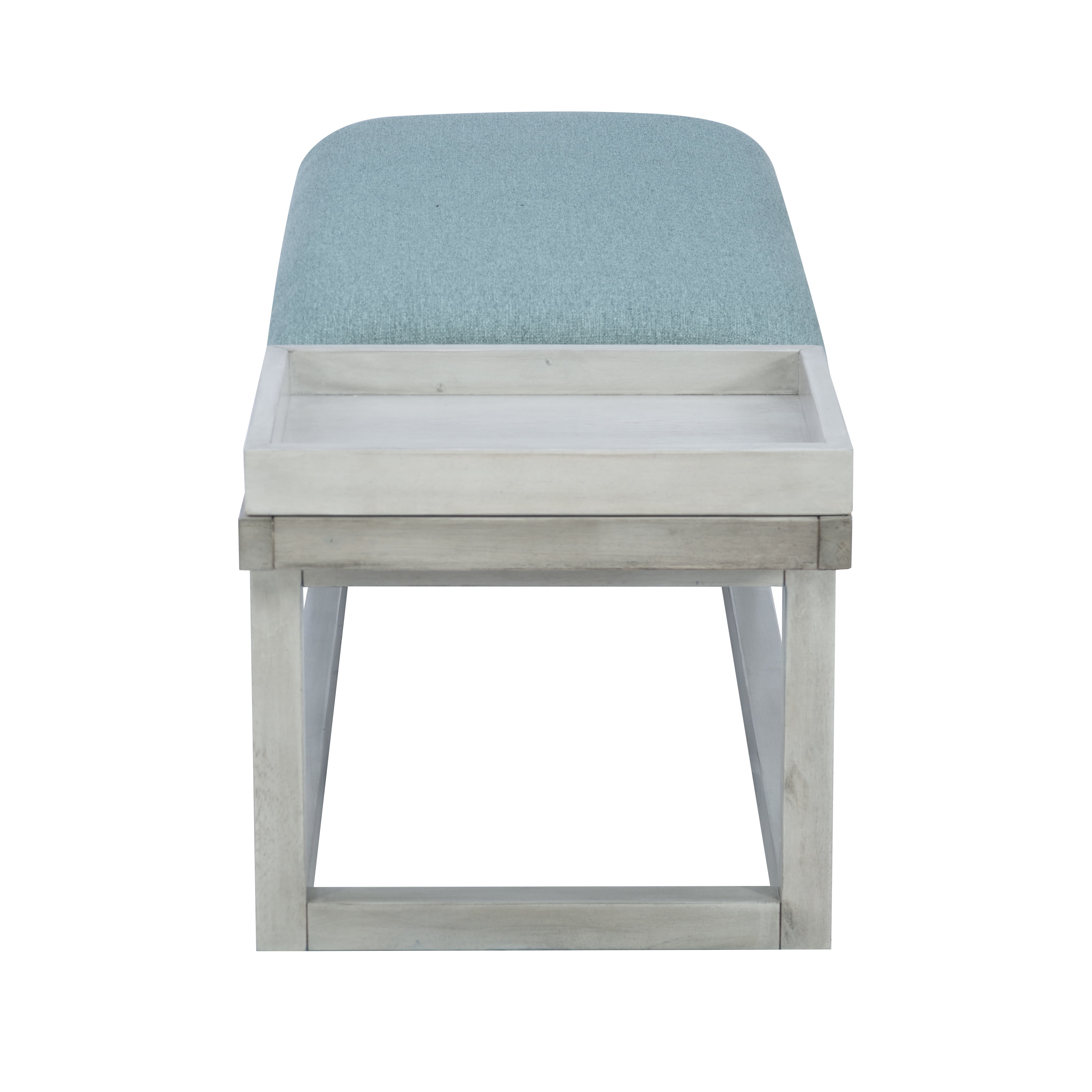 Powell Mickle Upholstered Bench with Built-In Tray, Whitewash/Aqua