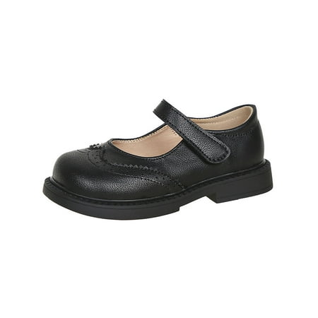 

Lacyhop Children Brogues Lug Sole Dress Shoes Magic Tape Mary Jane Dance Non-Slip Flats Wingtip Round Toe Uniform Shoe Black 13little kids