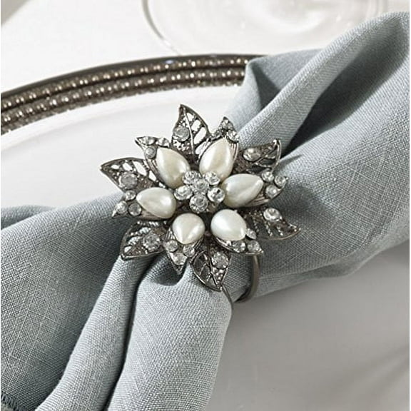 Fennco Styles Pearl Bejeweled Design Napkin Rings - 3 Styles (Style 1)