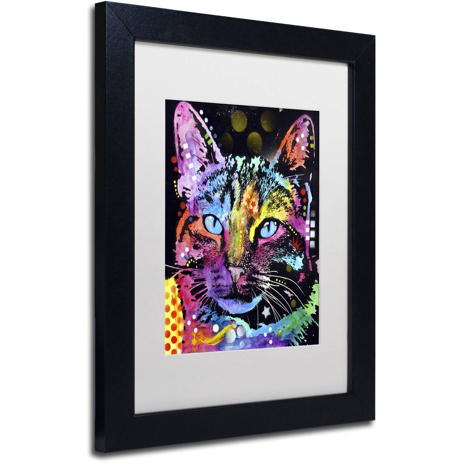Trademark Fine Art "Thoughtful Cat" Canvas Art by Dean Russo, White Matte, Black Frame