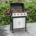 thumbnail image 5 of 4-Burner Gas Grill with 4 Universal Wheels & Bottle Opener, 40000BTU Outdoor Grill with Side Table for Camping, Black & Sliver, 5 of 9