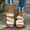 thumbnail image 5 of Xfvqtps Slide Sandals for Women Flat Three Straps Open Square Toe Buckle Decor Leather Non Slip Beach Summer Sandals White, 5 of 9