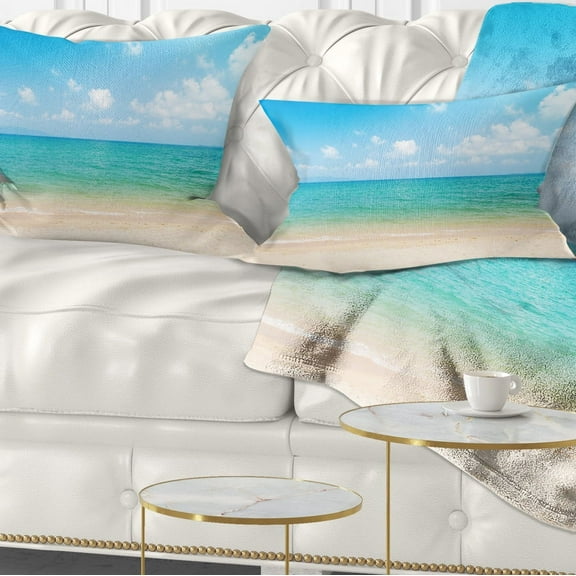 Designart Wide View of Tropical Beach - Seashore Photo Throw Pillow - 12x20