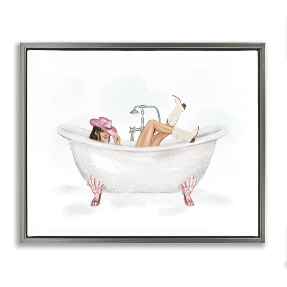 Stupell Industries Southwestern Glam Cowgirl in Tub Gray Floating Frame Canvas Art, 31 x 25, by Ziwei Li