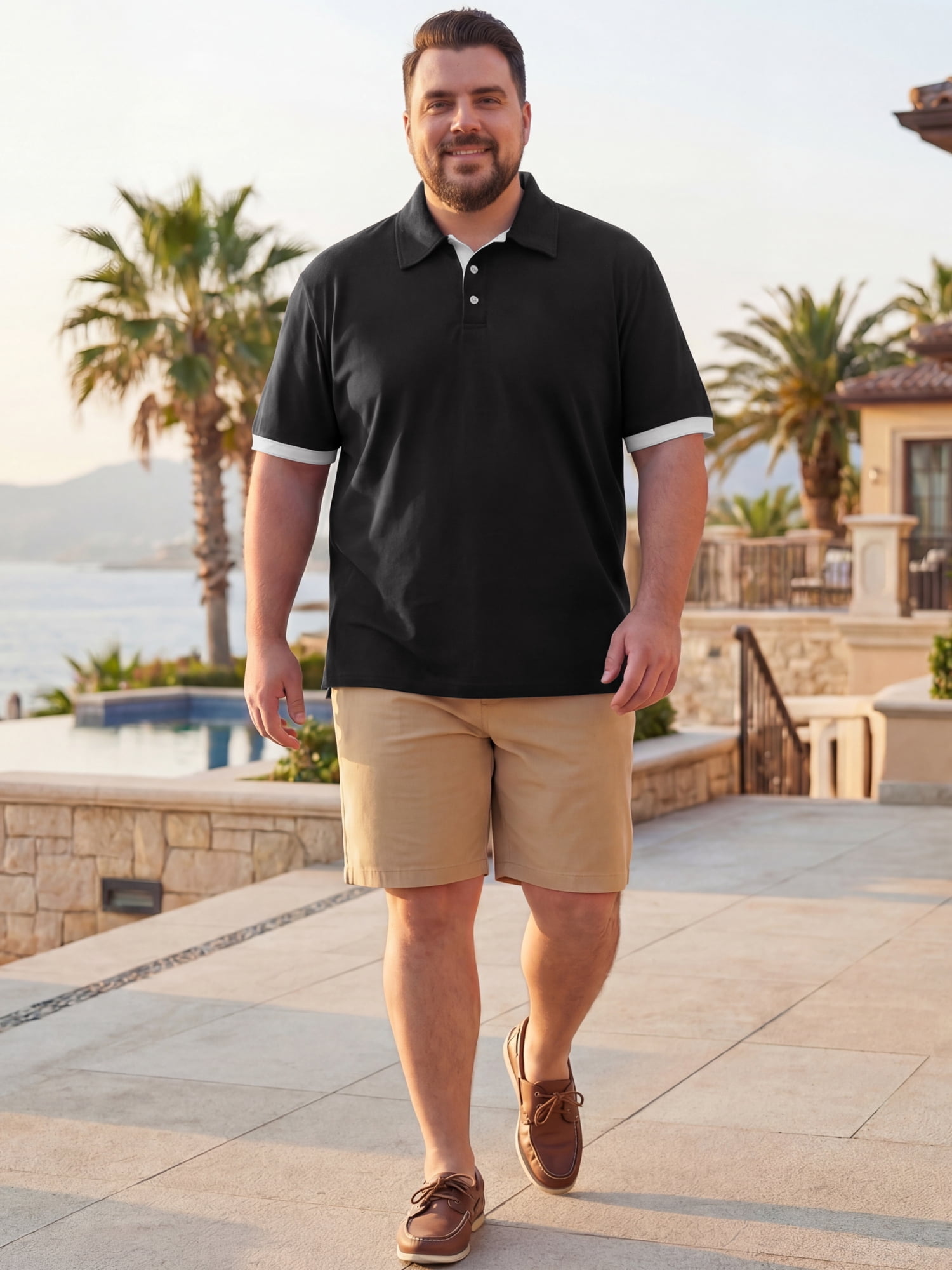 DARING DIVA Men's Big Tall Business Short Sleeve Office Knitted Golf Shirts 2XL Black
