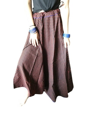 Women Long Maxi Skirt, Pink Blue Floral Printed Beach Skirt, Flared Summer Gypsy Long Skirts S/M
