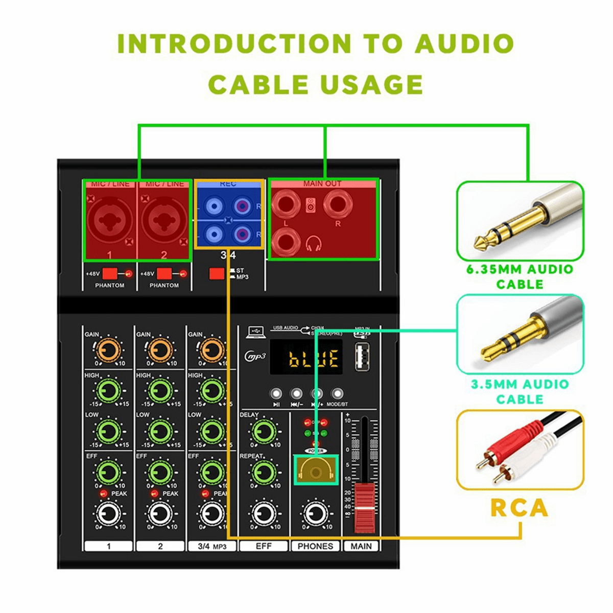 -A4 Professional Portable Digital Dj Console with USB Mixer Border Live Singing 4 Channel Audio Mixer Black