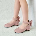 thumbnail image 2 of hoksml Girls Suede Block Heel Pumps with Bow Toddler Little Kid Dress Shoes for Party Wedding, 2 of 7