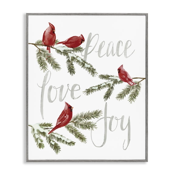 Stupell Industries Farmhouse Peace Love Joy Cardinals Gray Framed Giclee Art, 11 x 14, by Dogwood Portfolio