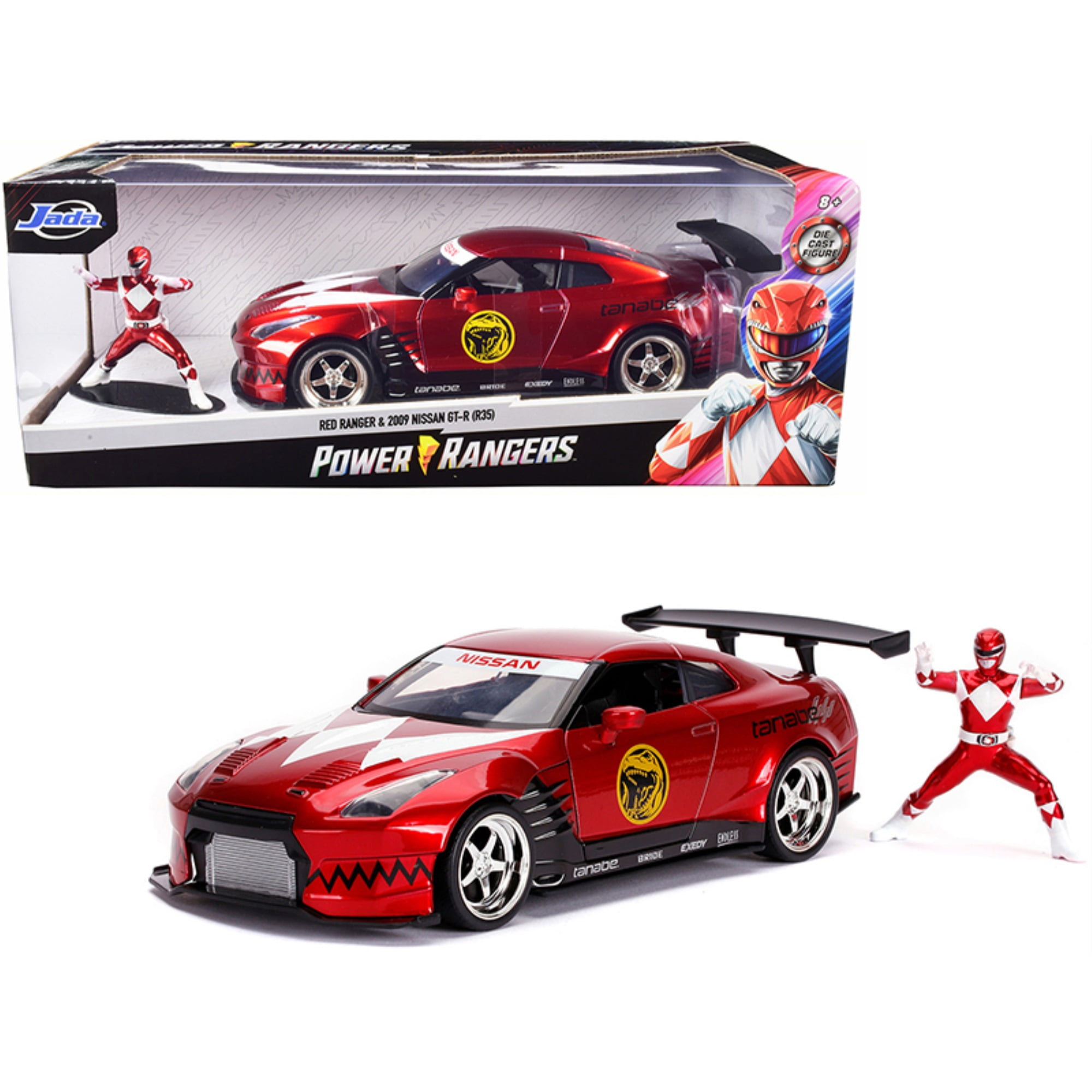 Türen zum Öffnen R35 Jada Toys 253255025 Maßstab 1:24 2009 Nissan GT-R Spielzeugauto rot inkl Die-cast Power Rangers Figur