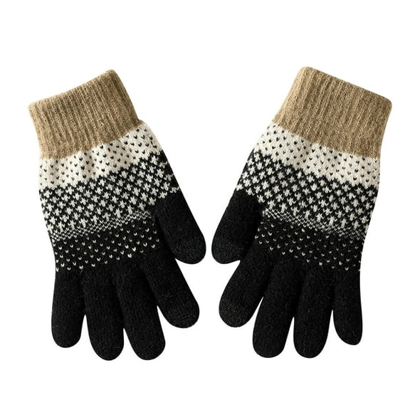 Womens Gloves Striped Full-Finger Design with Fine Pattern Bands Ribbed Cuffs and Flexible Fit Winter Gloves