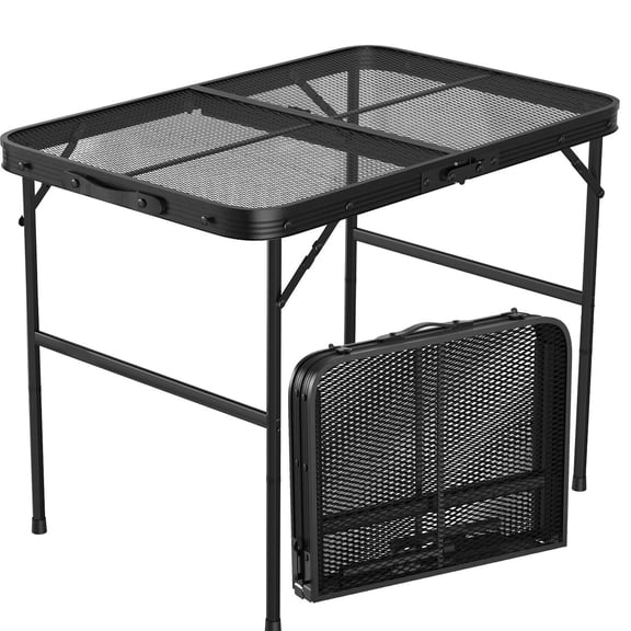 35x23" Folding Camping Grill Table Aluminum Picnic Adjustable Grill Stand Table