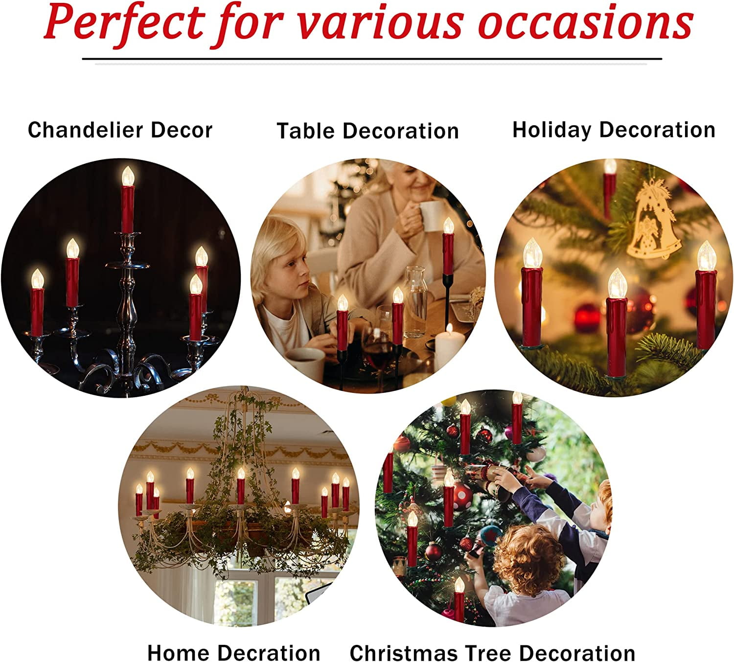 XINAOBAOLUO 4inches Red Short Candlesticks LED Taper Candle, Remote Candle Sticks Flameless Candles with Clip Flickering Warm White Lights for Wedding Party Baroque Chandelier