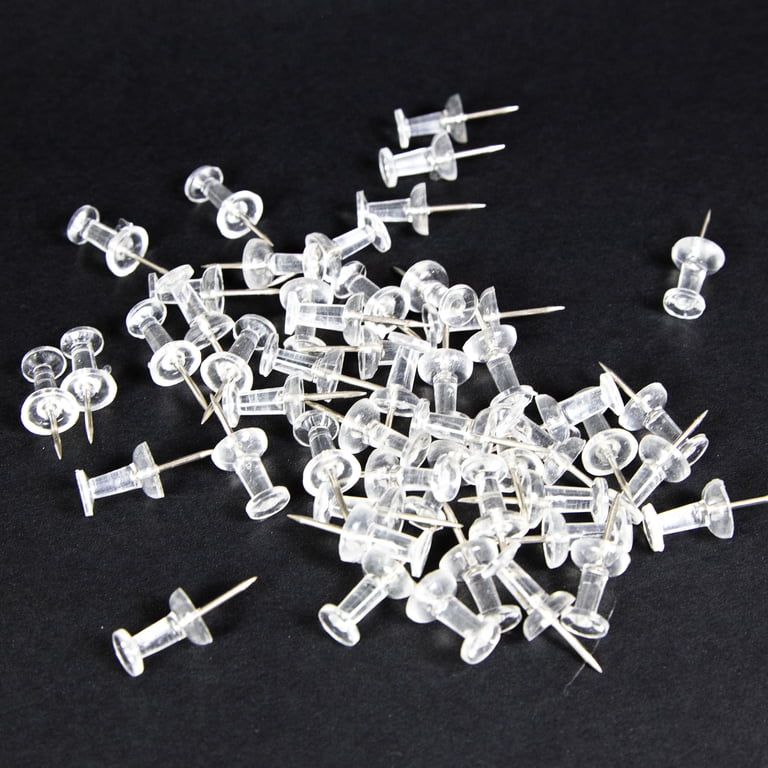 BAZIC Clear Push Pins Set - 100 Pack Transparent Thumb Tacks (Set Of 2)