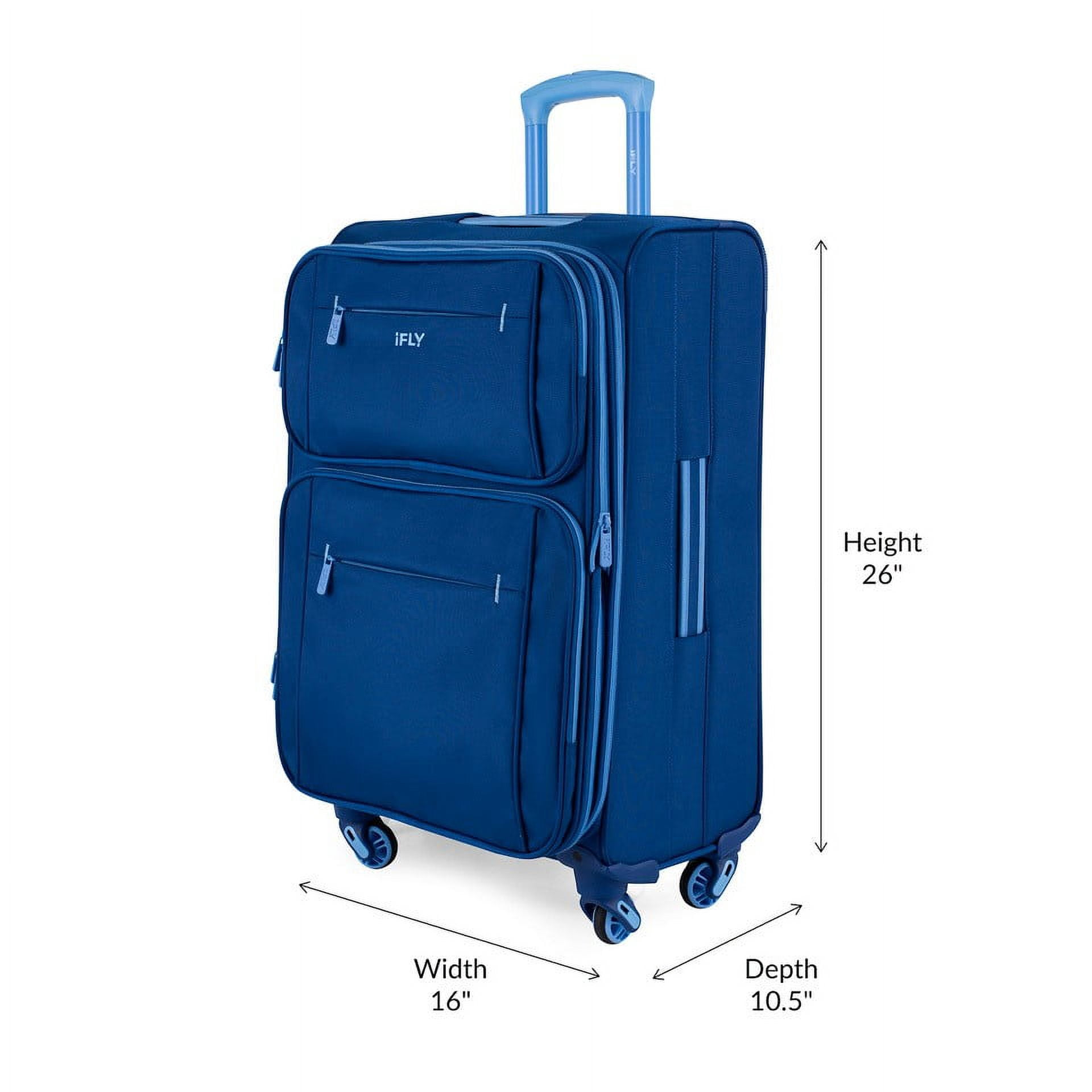 iFLY Softside Accent 24" Checked Luggage, Navy/Light Blue