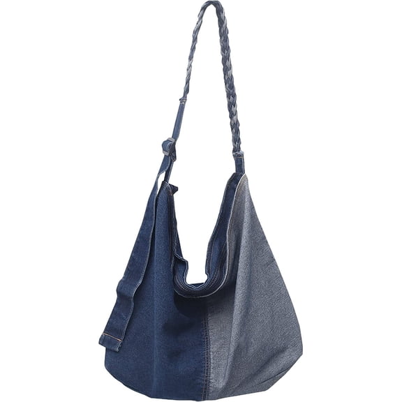 MMYGU Denim Shoulder Bag Casual Retro Splice Crossbody Handbag Hobo Beach Travel Shopper Tote Canvas Purse Teen Girls Women