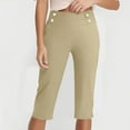 thumbnail image 3 of Stamzod Womens Capris for Summer Fashion Solid Color Elastic Waist Straight Yoga Capri Pants Casual Slim Fit Stretch Plus Size Capris with Pocket Beige C XXXXXL, 3 of 6
