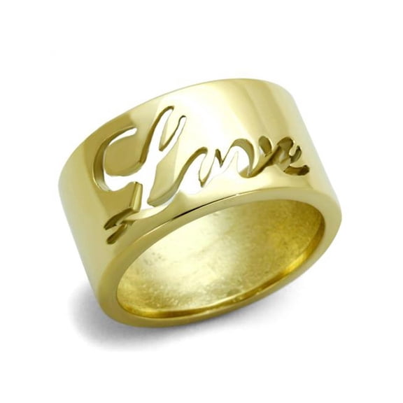 Stainless Steel 316 Gold Plated 11mm Wide Love Wedding Band Ring Size 6
