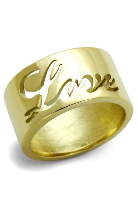 Stainless Steel 316 Gold Plated 11mm Wide Love Wedding Band Ring Size 6