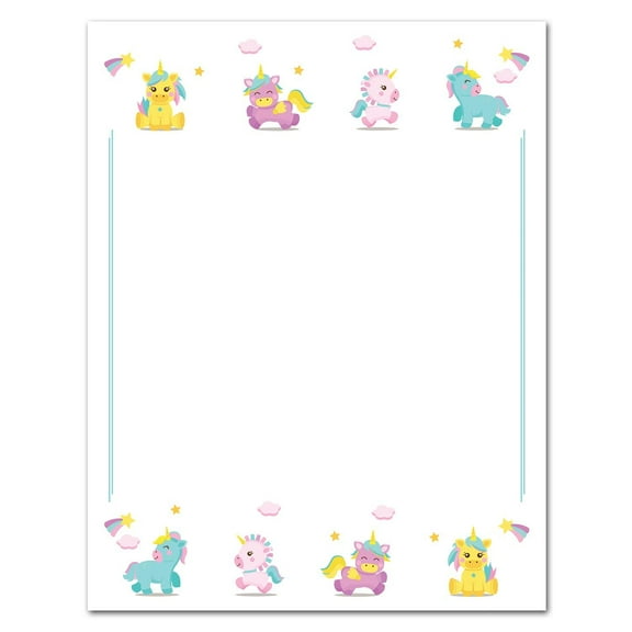 KodyCreations Whimsical Unicorns Designed Letter Note Writing Stationery Paper, 8.5 x 11, 100 Sheets