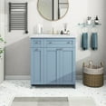 thumbnail image 2 of 30 Inch Bathroom Vanity with Resin Integrated Basin Sink, Bathroom Sink Cabinet Pedestal Sink with 2 Soft-Closing Cabinet Doors & 2 Shelves, Blue, 2 of 9