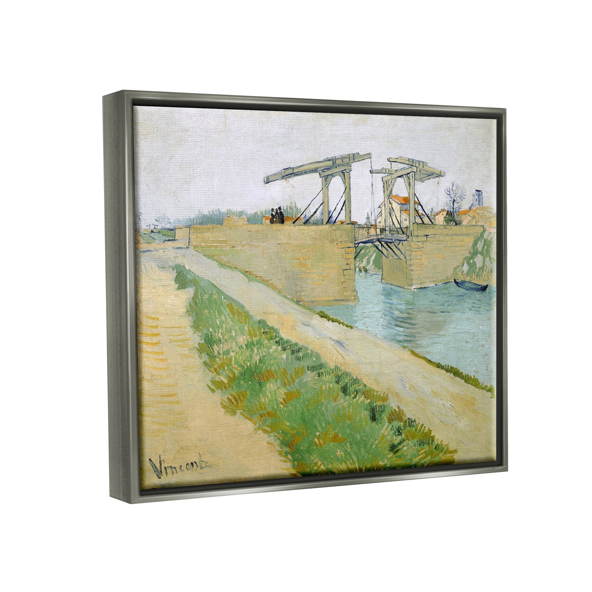 Stupell Industries De Brug Van Langlois Vincent van Gogh Bridge Painting Painting Luster Gray Floating Framed Canvas Print Wall Art, Design by one1000paintings