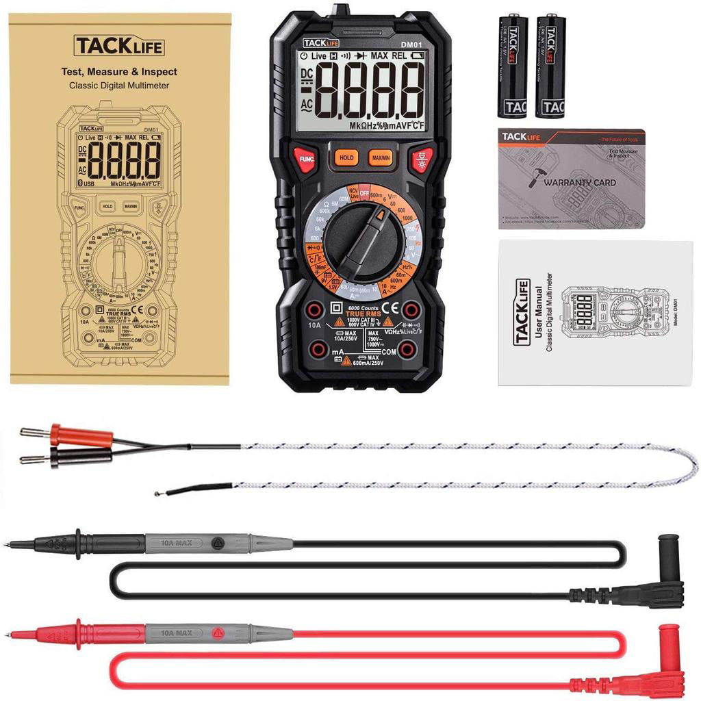 Red/Black with LCD Backlit Tacklife DM01M Advanced Digital Multimeter Trms 6000 Counts Tester Non Contact Voltage Detection Amp Ohm Volt Multi Meter Temperature Live Line 