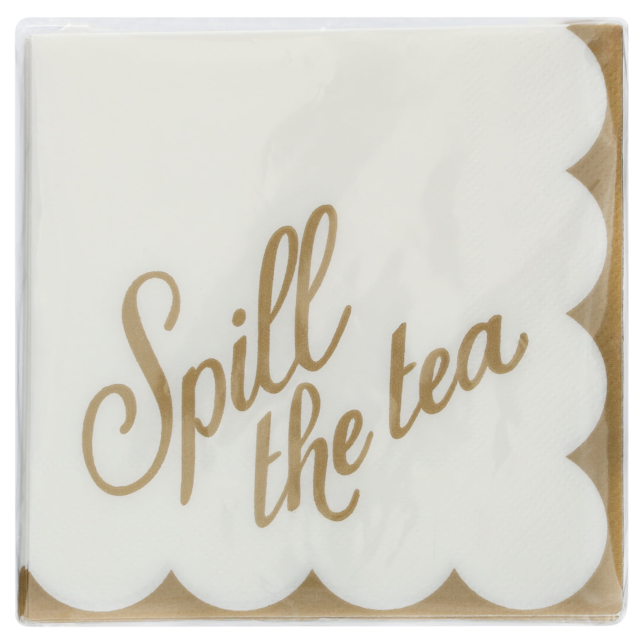 20 Count, 5IN x 5IN Disposable Tea Party Spill the Tea Napkins, Gold and White, Vintage Finds by Way to Celebrate