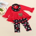 thumbnail image 2 of POINTERTECK Girls Outfit Long Sleeve Ruffle Hem Dress Tops + Heart Pants + Scarf 3PCS Set Valentine, 2 of 8