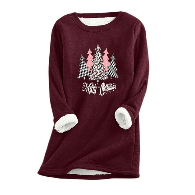 Sunvenoes Hauts Grande Taille pour Femmes, Mode Féminine de Noël Imprimé Manches Régulières Hiver Ample Vacances Décontracté Manches Col Rond Chemise Hauts/vin, (TTTG)