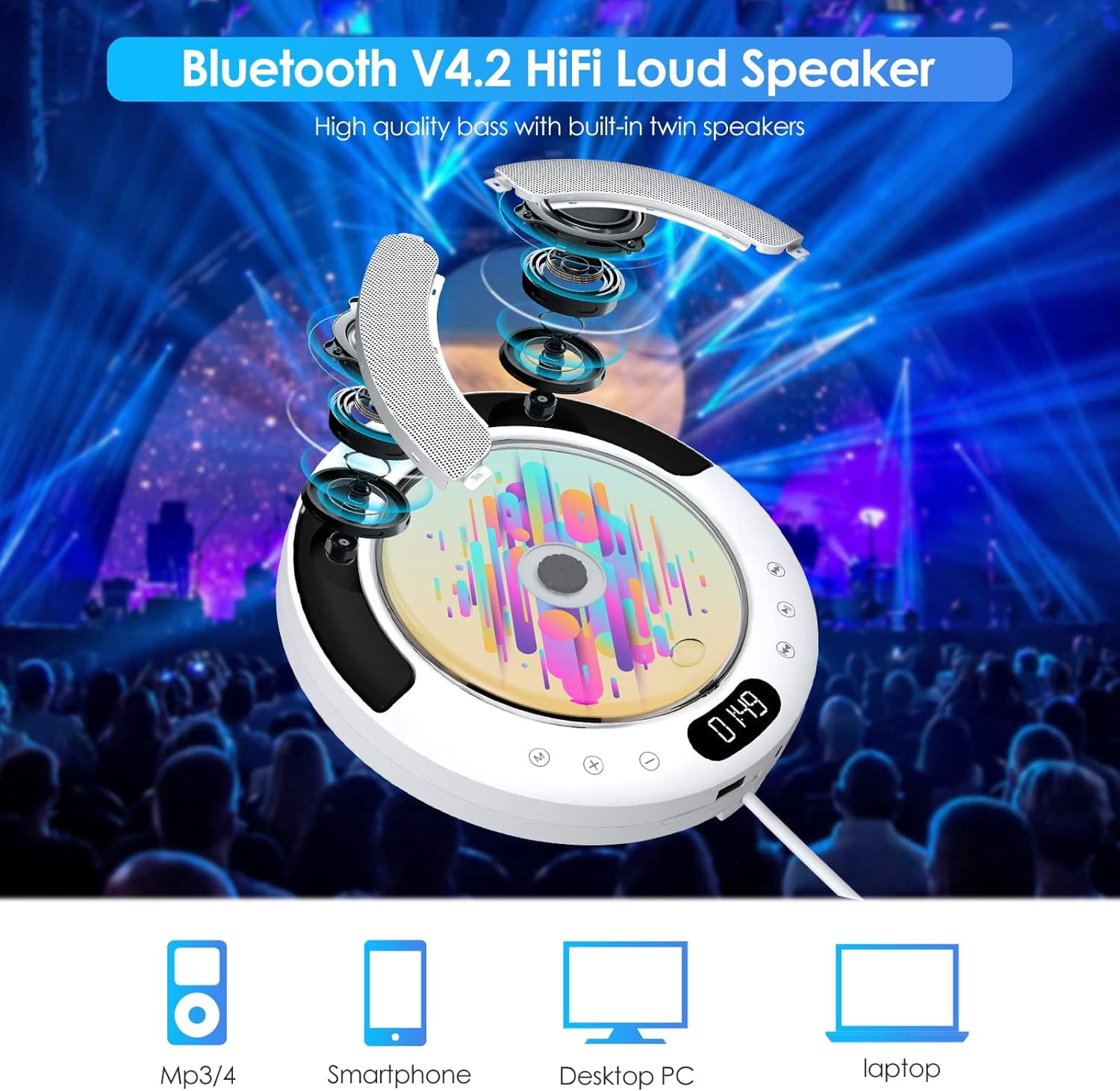 Qoosea Portable CD Player, Folklore Cd player for Home, Bluetooth Desktop Music Kpop CD Player for Car, Audio Boombox with Remote Control, Built-in Speaker, LED Screen, FM Radio, AUX Input Output