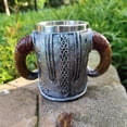 thumbnail image 3 of Stainless Steel Skull Mug Viking ram homed Pit Lord Warrior Beer Goat Horn Resin tankard Coffee Mugs Tea Cup Halloween bar Gift, 3 of 6