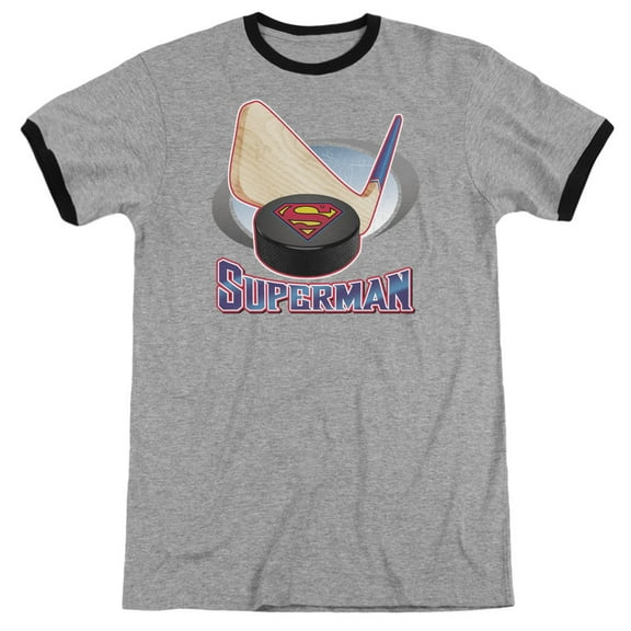 Superman Hockey Stick Adult Ringer T-Shirt Heather Black