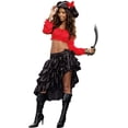thumbnail image 4 of Falda Medieval renacentista de la Era victoriana para mujer, faldas góticas asimétricas en capas de satén con volantes negros, vestido pirata Steampunk con lazo, 4 of 5