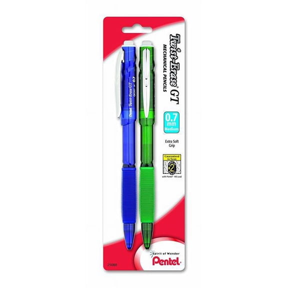 Pentel Of America QE207BP2M Pentel Twist-Erase GT - Mechanical Pencil, Assorted Barrel Colors