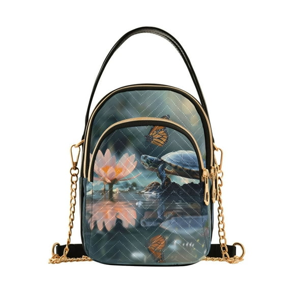 ALAZA Chain Crossbody Bags for Women Turtle and Flower Shoulder Handbag Phone Purse