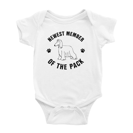 

Newest Member of The Pack Afghan Hound Dog Cute Baby Romper Boy Girl